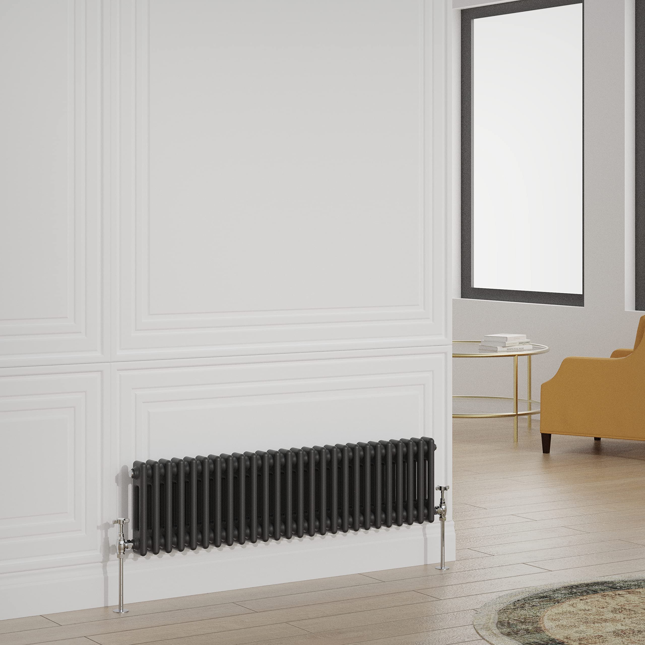 Warmehaus Traditional Radiator Double Column Black Horizontal Cast Iron Style Central Heating Radiator - 300x1190mm โ image 1