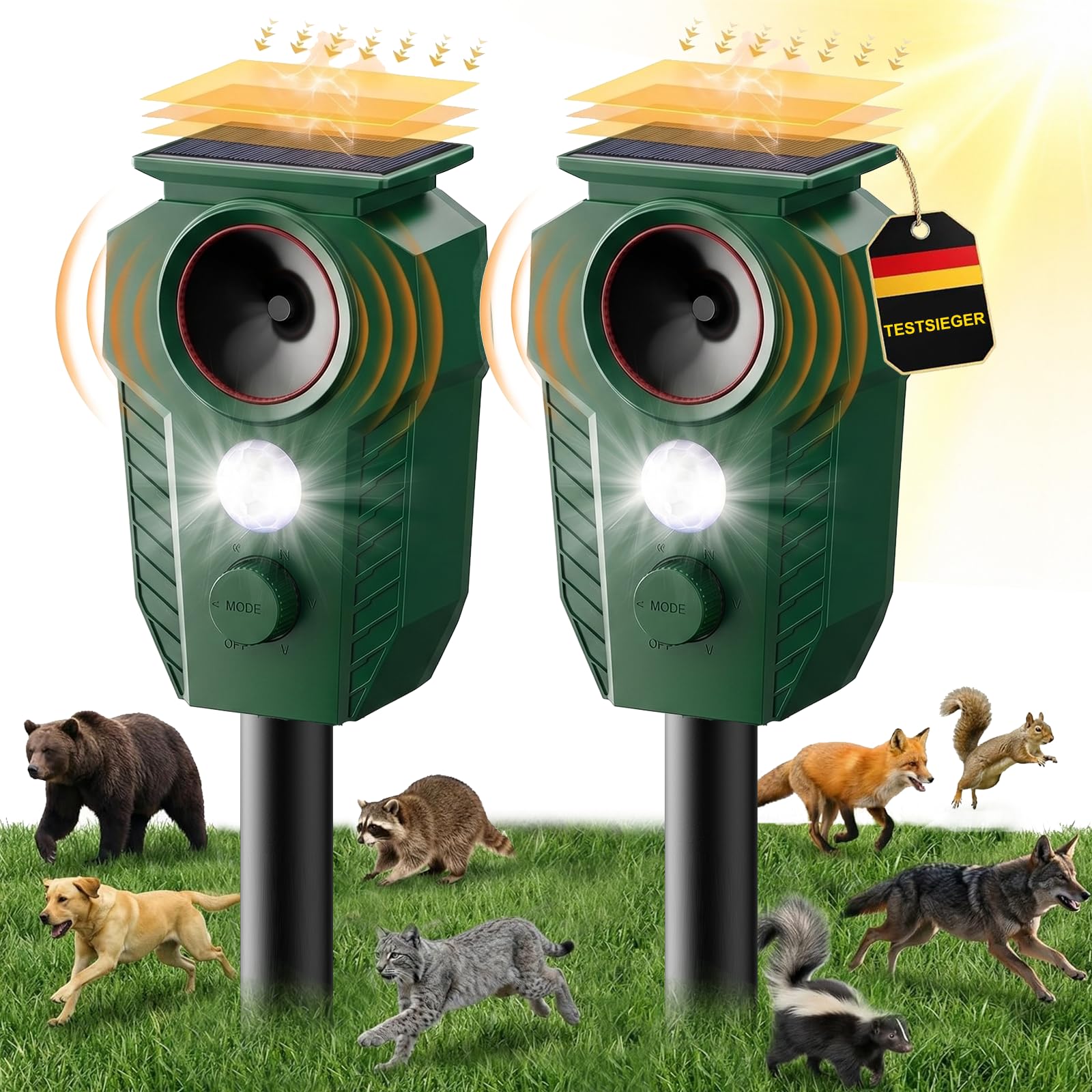 MEKEET 2Pcs Ultraschall Katzenschreck für Garten, Solar Katzenabwehr mit Bewegungsmelder und LED-Blitzlicht, 5 Modi, IP65 Wasserdicht, Tiervertreiber gegen Katzen, Hunde, Marder, Füchse, und Wildtiere