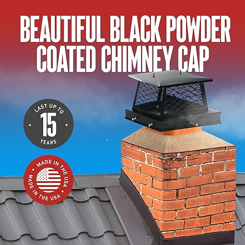 Miniatura 7 de Chimcare - Tapas de chimenea galvanizadas negras, tapa de chimenea de acero inoxidable de una sola combustión, cubierta de chimenea resistente a la