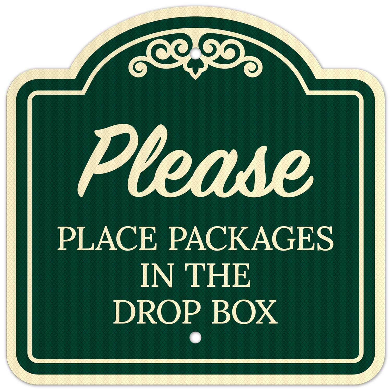 Please Place Packages in The Drop Box Décor Sign, Green Dark, 12x12 Inches, ACM, Fade Resistant, Made in USA by Sigo Signs