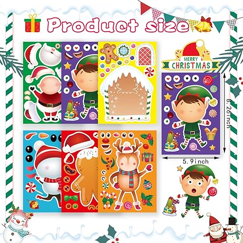 Miniatura 2 de 30 hojas de calcomanías de Navidad para niños, calcomanías de Navidad para hacer tu propio hombre de jengibre, muñeco de nieve, Papá Noel, reno,