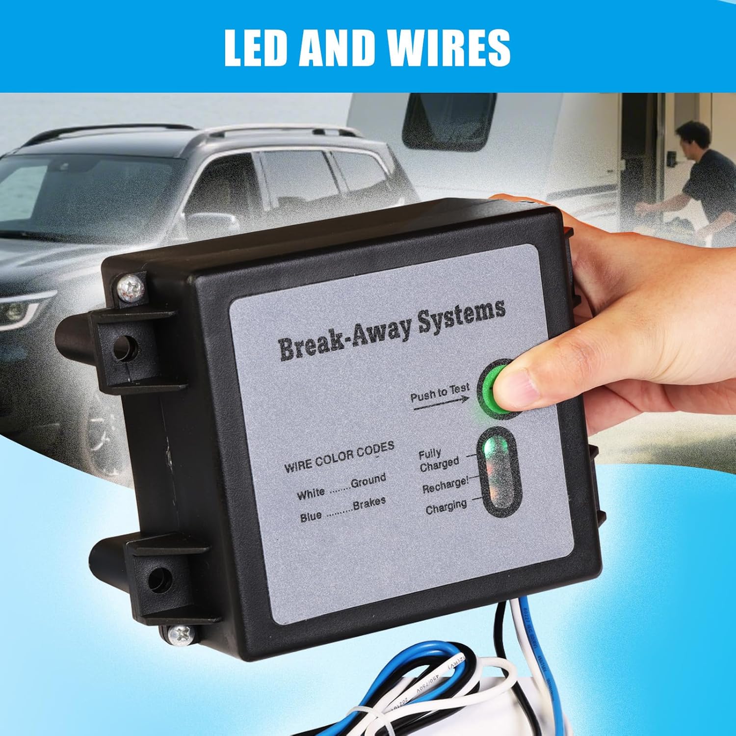 Jack Boss Trailer Breakaway Kit, LED Test Controller System, Universal for Brakes of Trailer Vehicle Automotive