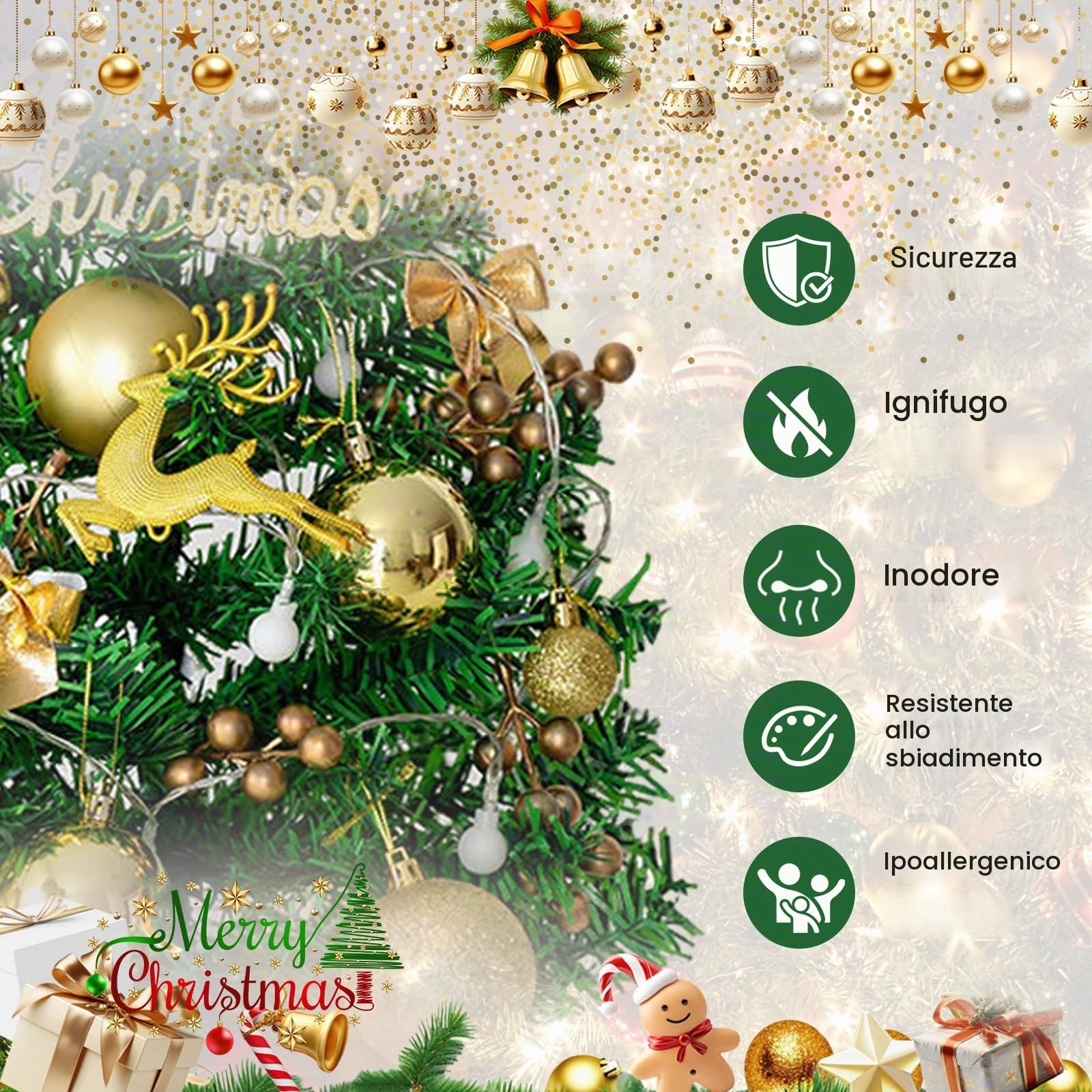 Mini Albero di Natale 60 cm Artificiale Pre-illuminato con Luci LED,Stelle, Palline e Decorazioni Natalizie,Albero da Tavolo Decorativo per Casa,Ufficio,Negozio e Vetrina Festiva