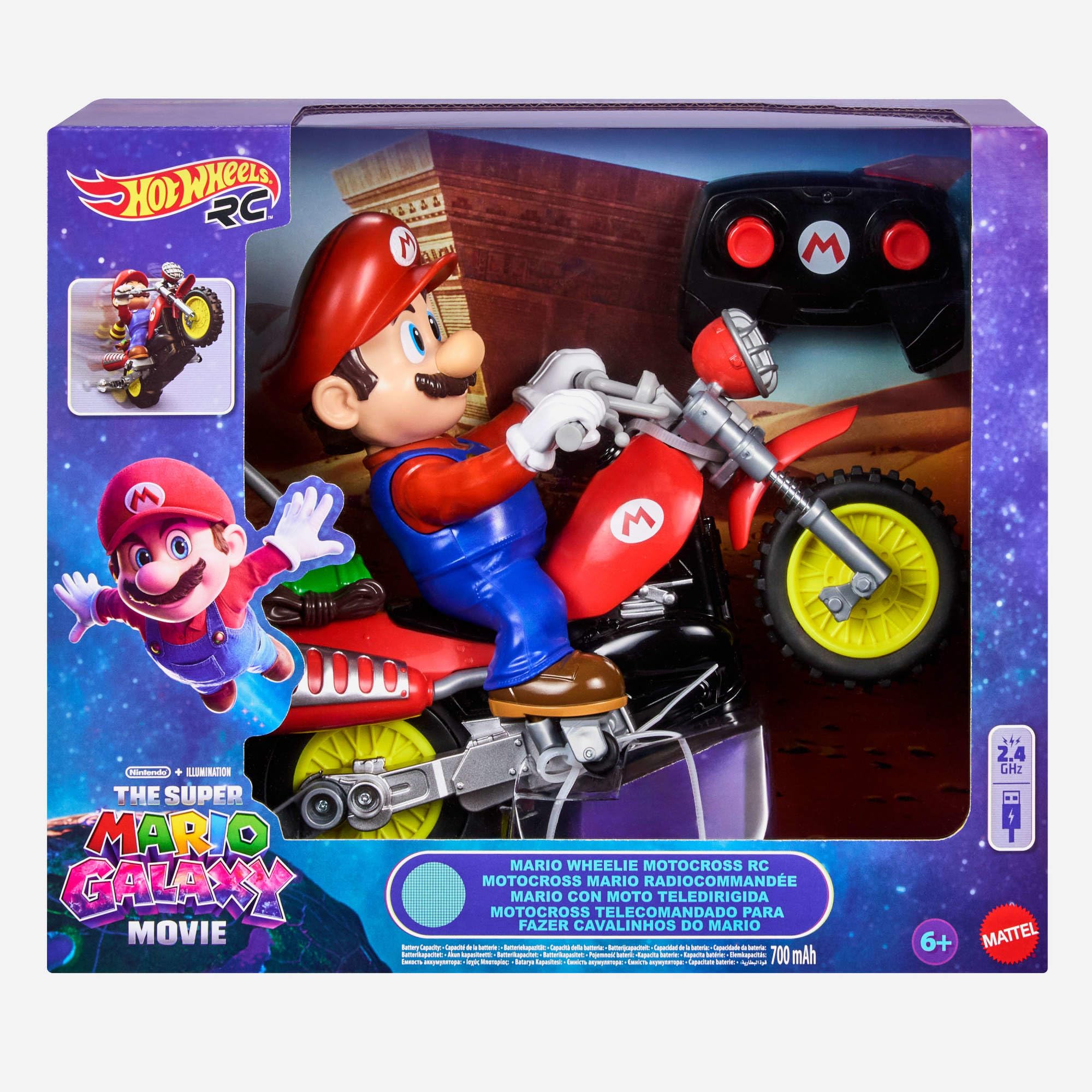 Hot Wheels Mario Wheelie Motocross RC, ferngesteuertes Motorrad | Batteriebetriebenes Motorrad mit Figur, bewegt und neigt sich in den Kurven, inspiriert vom Super Mario Bros. Film, JML15
