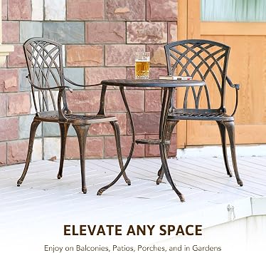 VONLUCE Bistro Table and Chairs Set 2, Aluminium Garden Furniture Set of Side Table and Chairs, Indoor Outdoor Furniture Set for Garden Deck Balcony Patio Decor, Bronze