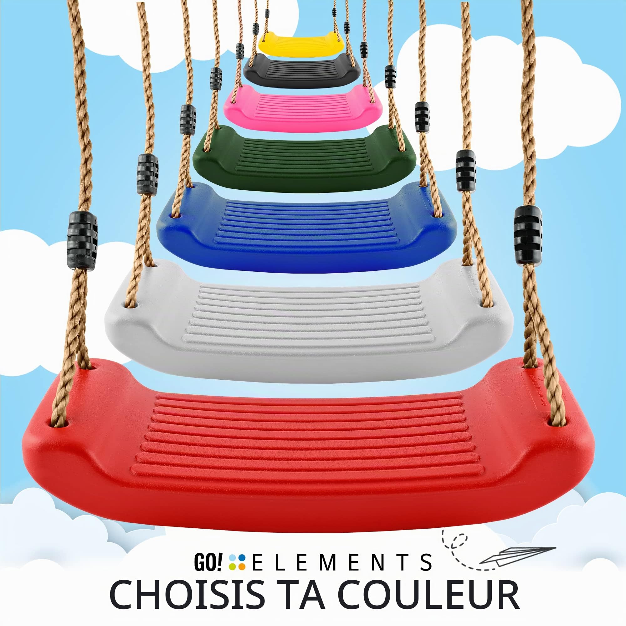 GO!elements Balançoire de Jardin, pour Enfants, montable à l'intérieur et à l'extérieur, dotée d’Un siège à Bascule, Hauteur réglable, antidérapant, Couleur: Rose