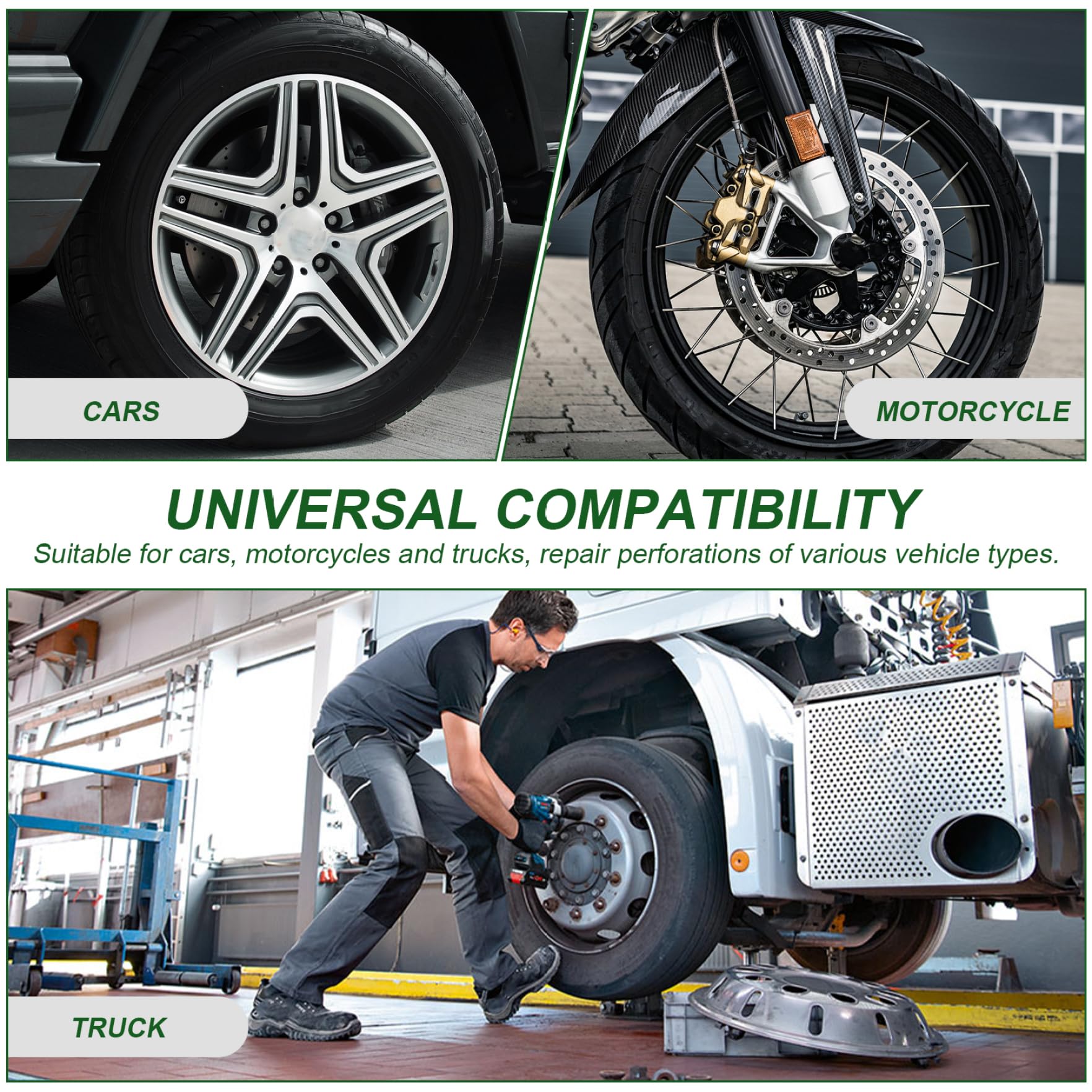 Kit di riparazione pneumatici, kit di riparazione per pneumatici, professionale, robusto, pistola in metallo con accessori per forature e appartamenti su auto, moto, camion, spina