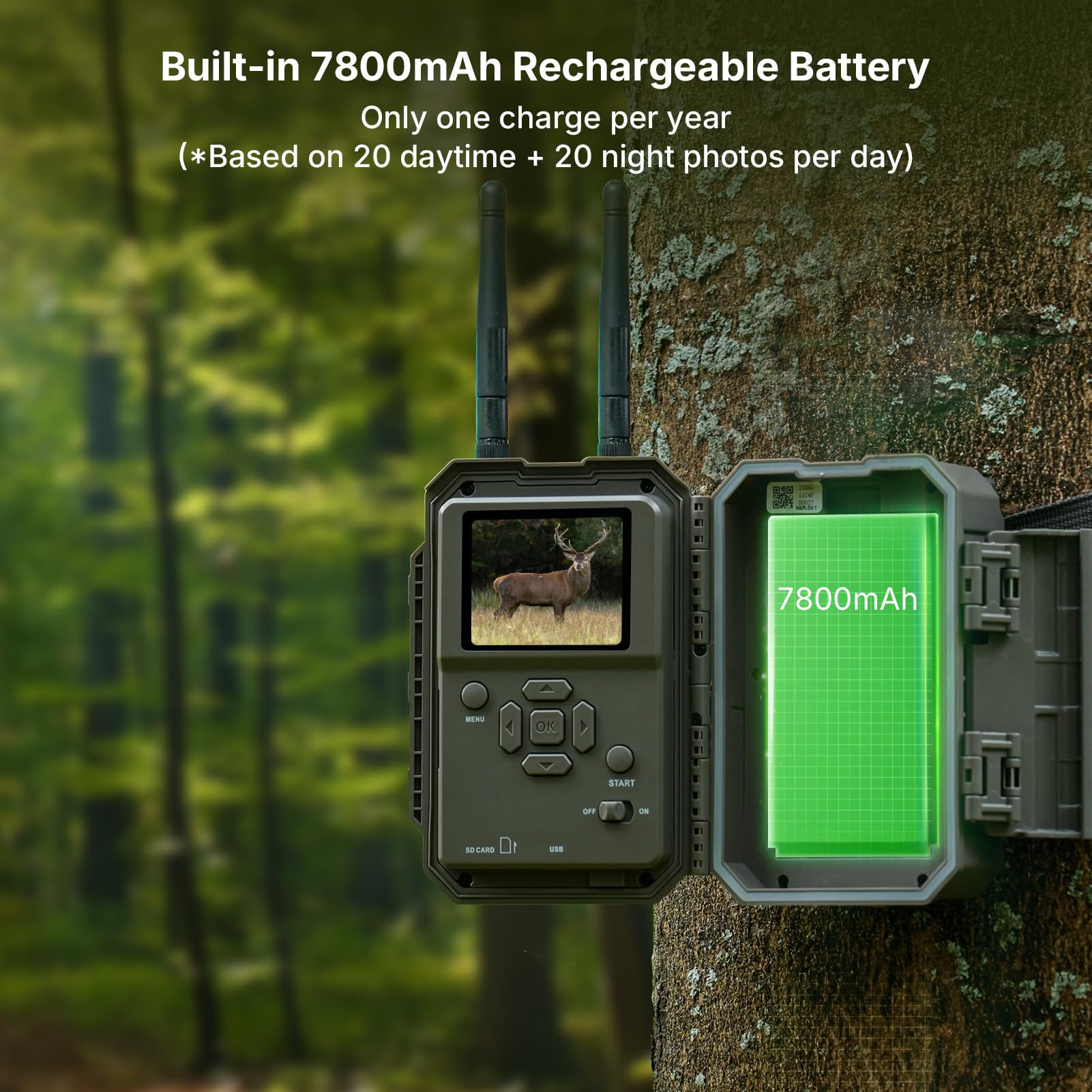 GardePro E8 2.0 Pro kamera do obserwacji zwierząt z podwójną antenną Wi-Fi z kartą SD 64 GB, 64 MP, wideo H.264 4K, akumulator 7800 mAh, możliwość przesyłania danych przez sieć komórkową, 30 m