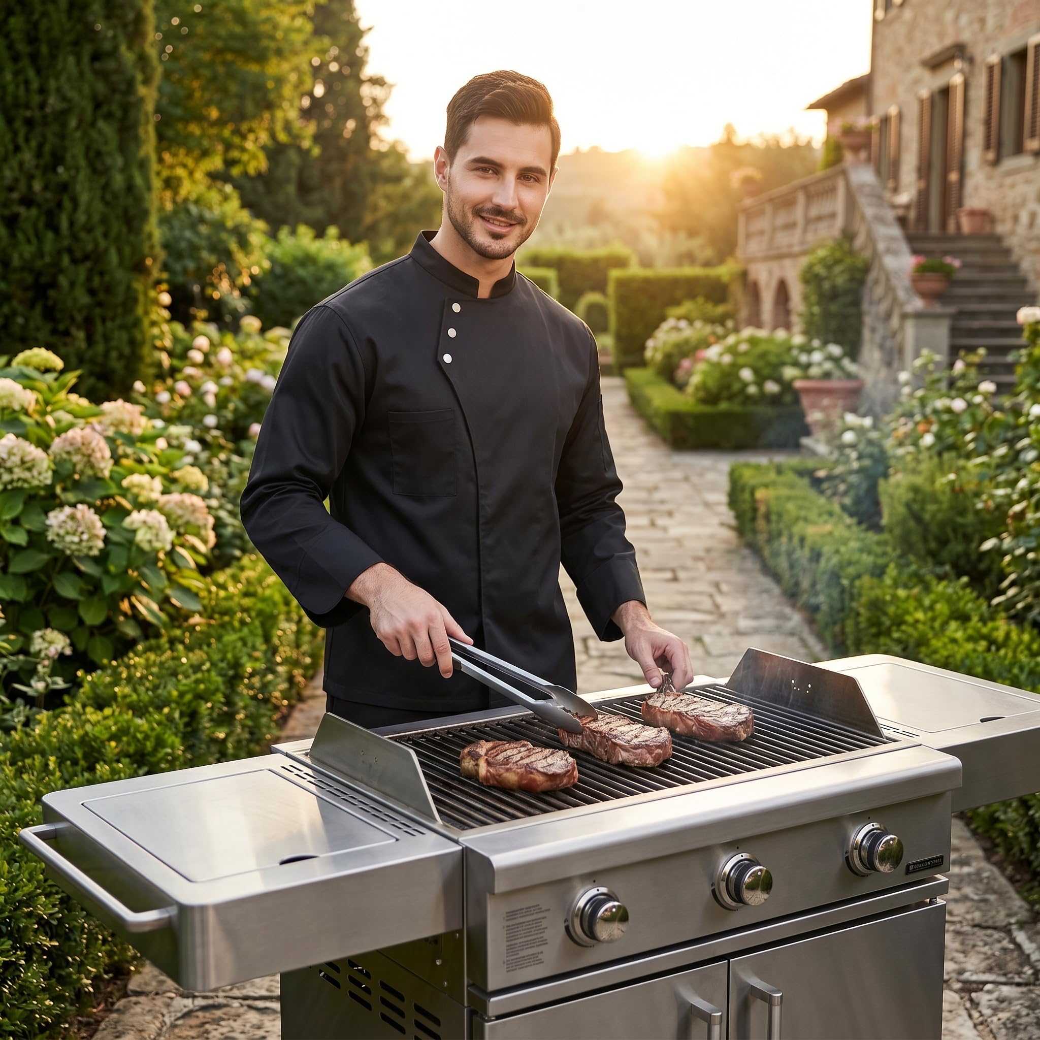 Nanxson Veste de Chef Unisexe avec Manches Longues de Cuisinier Respirant Blouse de Service Noir pour Homme CFM0057