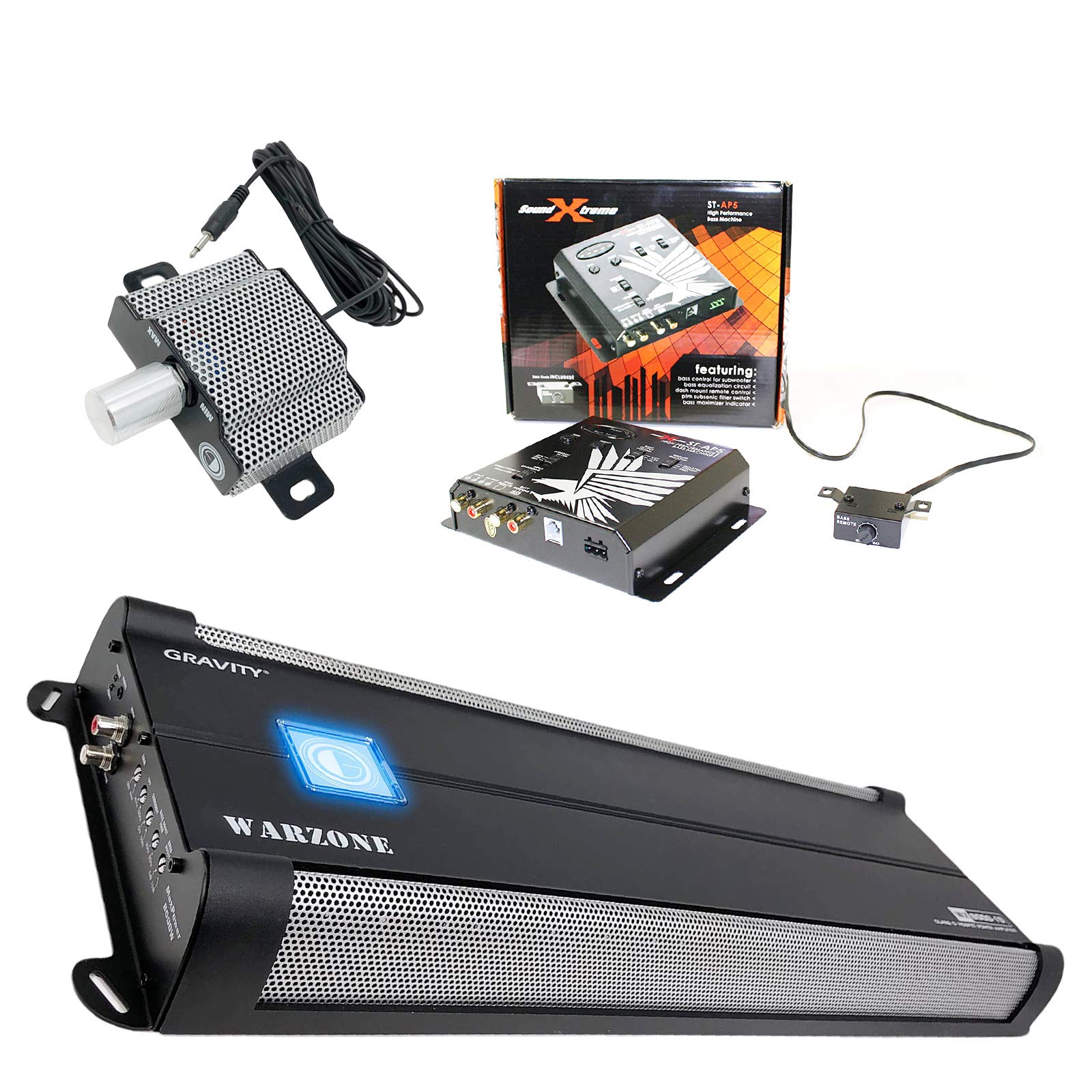 Gravity 8000.1D Class D Car Amplifier - 8000 Watts, 1 Ohm Stable, Digital, Monoblock, Mosfet Power Supply, Great for Subwoofers (2nd Generation) with SoundXtreme AP5 Bass Machine Bundle