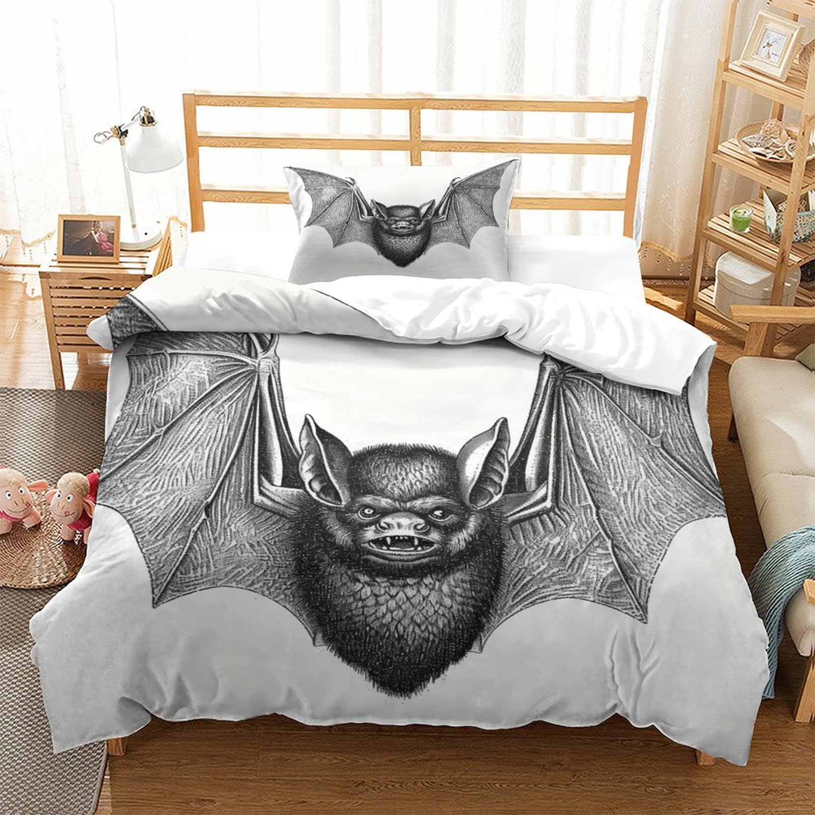P1S9U7W5Y 3D Printed Gothic Bat Duvet Cover Set 3pcs Microfiber Bat Bedding Set Single