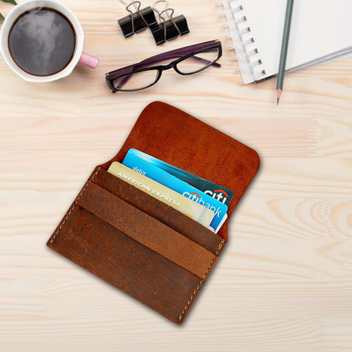 Distressed Leather Business Card Holder, Credit Card Wallet for Men or Women, Slim, Compact, and Vintage Brown Leather Card Holder for Pocket or Purse, Minimalist and Stylish Card Organizer - Image 7