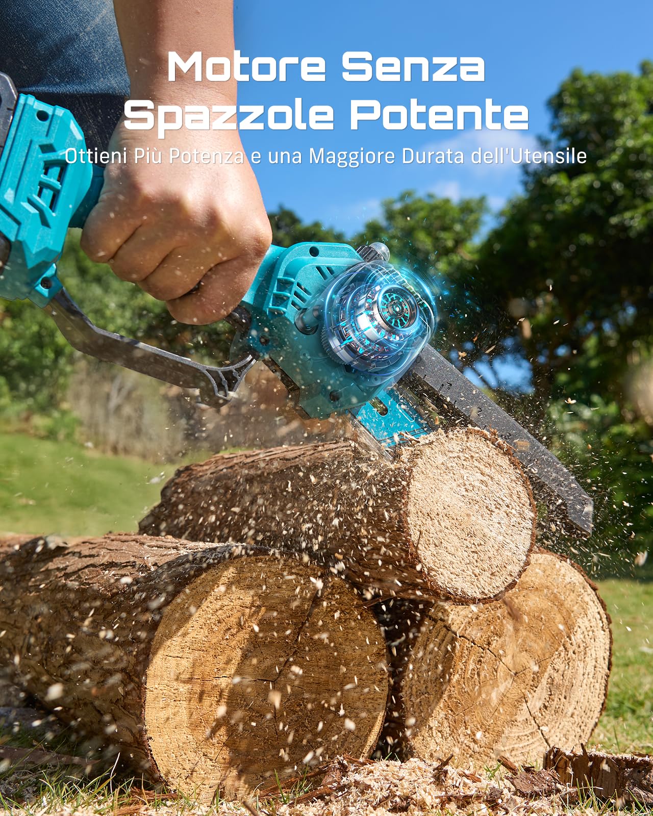 SEESII 2-in-1 Potatore Telescopico a Batteria, 6 Pollici Mini Motosega Brushless con 2 x 4000 mAh Batterie, Portata 4,87 m, Ideale per Esterno e Giardinaggio