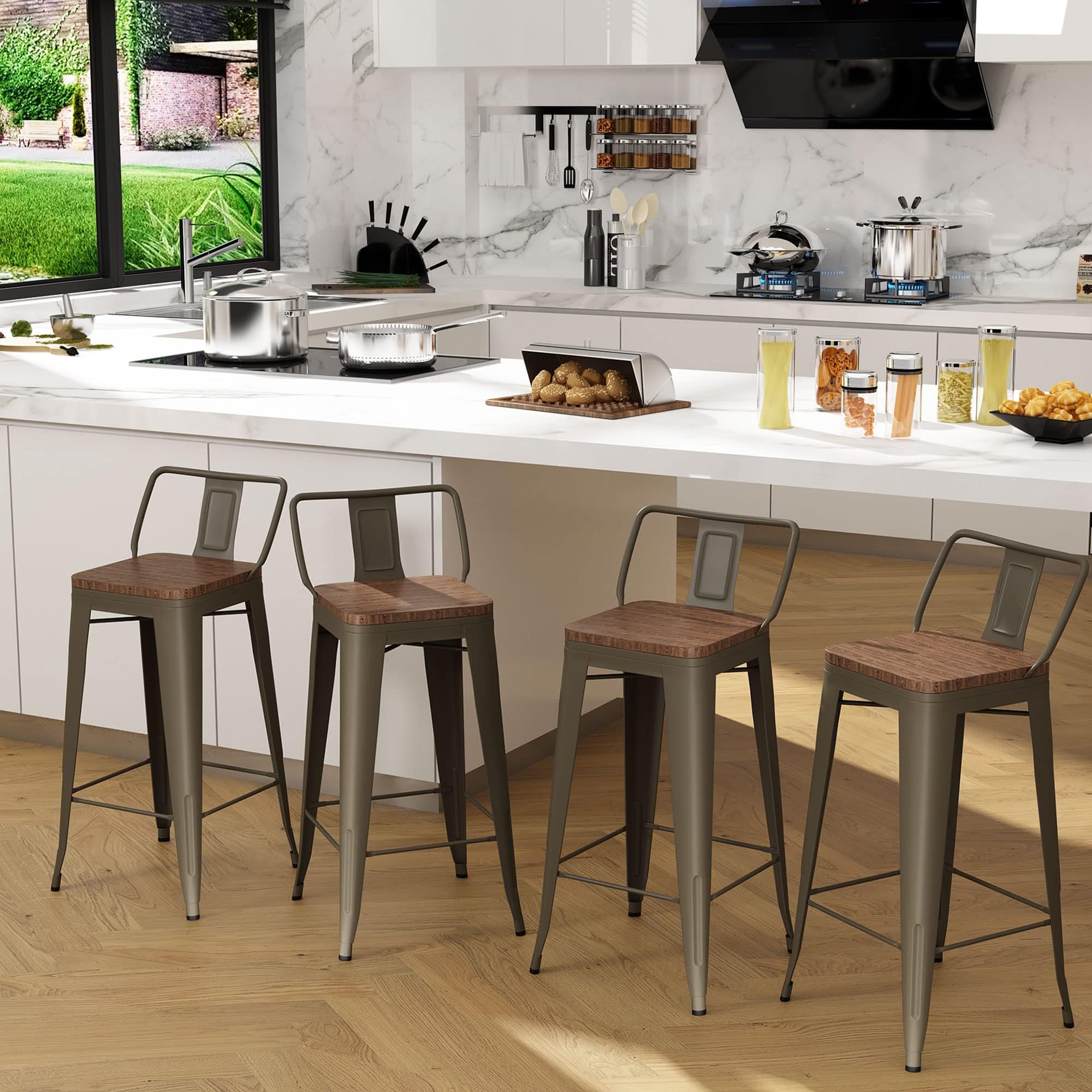 Andeworld Metal Bar Stools Set of 4 Kitchen Counter Stools Bristro Barstools Industrial Bar Stools (30 Inch, Rusty with Wooden Seats)
