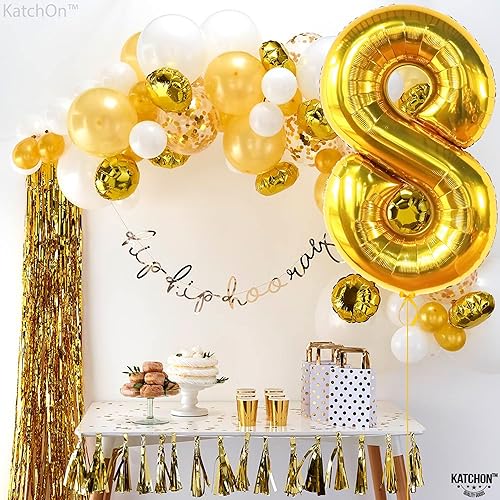 Miniatura 4 de KatchOn, Globo dorado gigante del número 8 de 40 pulgadas, globo dorado del número 8 para decoraciones de cumpleaños de 8 años para niñas,