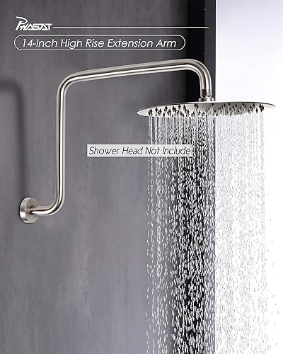 Miniatura 2 de PHASAT Brazo de ducha en forma de S, brazo de ducha de altura de 16.65 pulgadas con brida, repuesto de brazo de extensión de cabezal de ducha,