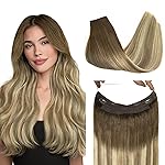 GOO GOO Wire Hair Extensions Human Hair, 3/8/613 Walnut Brown with Ash Brown and Bleach Blonde Balayage 12inch 70g, Invisible Wire Hair Extensions with Transparent, Seamless Fish Line Hairpiece