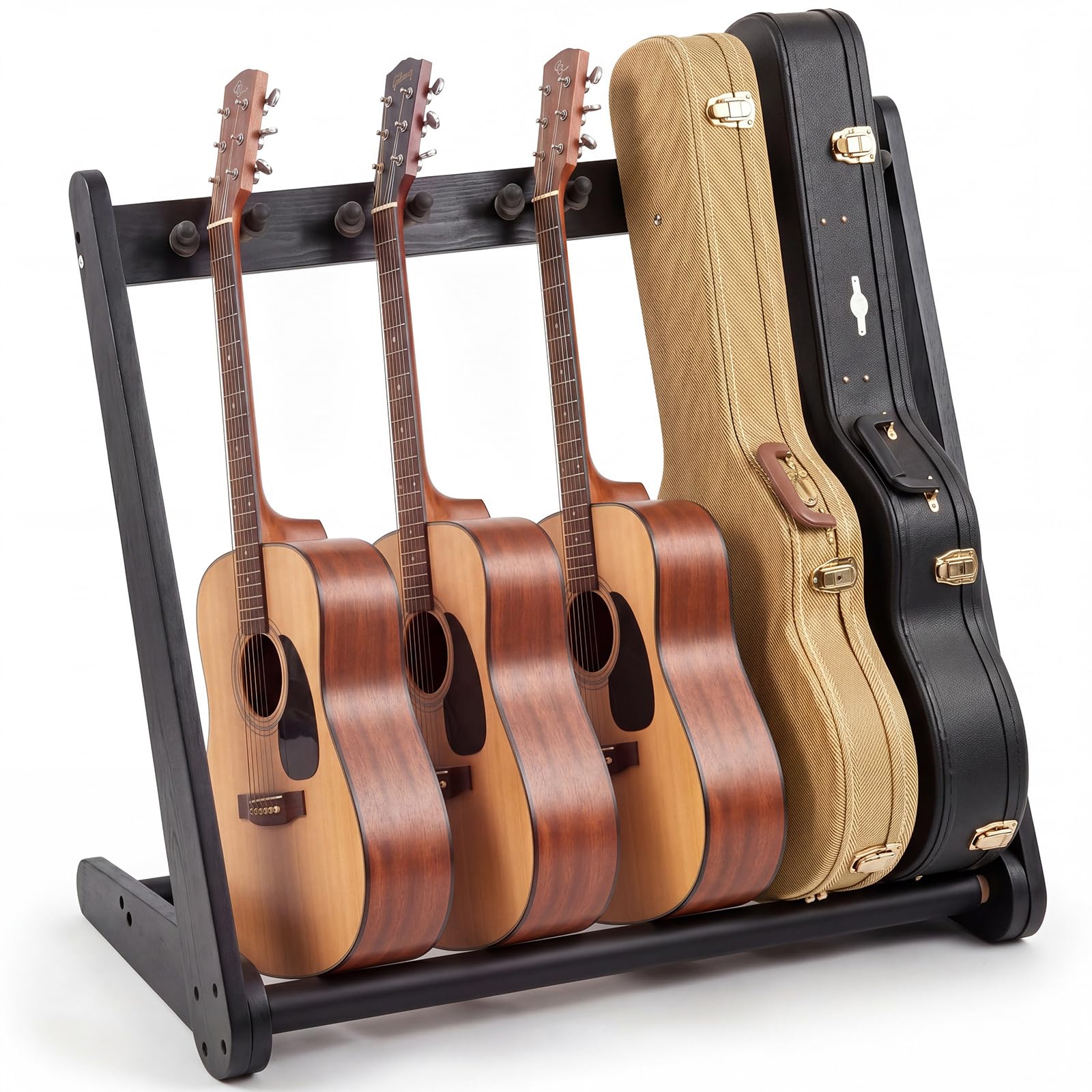 Leinuosen 5 Multi Guitar Stand Floor Wooden Guitar Rack with Pad, Black