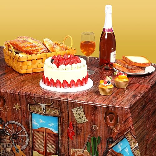 Miniatura 5 de Capoda Manteles de vaquero de 3 piezas con temática occidental, cubierta de plástico impermeable para decoración de fiesta del salvaje oeste,