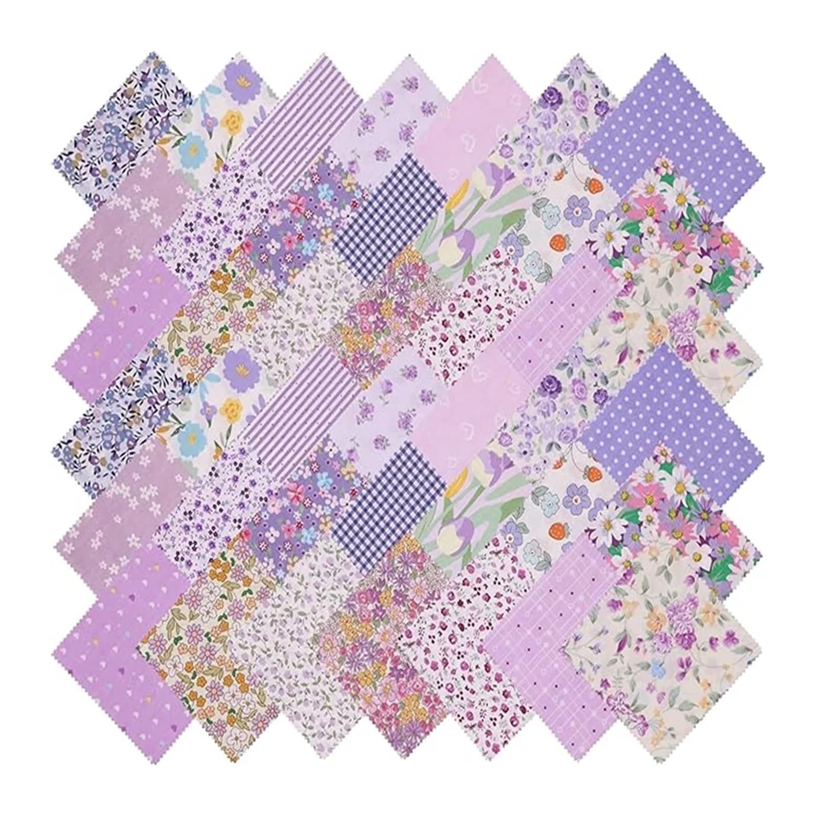 Patchwork Stoffe 42 Stück lila gesteppte Stoffquadrate, 12,7 x 12,7 cm, vorgeschnittener gesteppter Stoff, Blumen-Patchwork