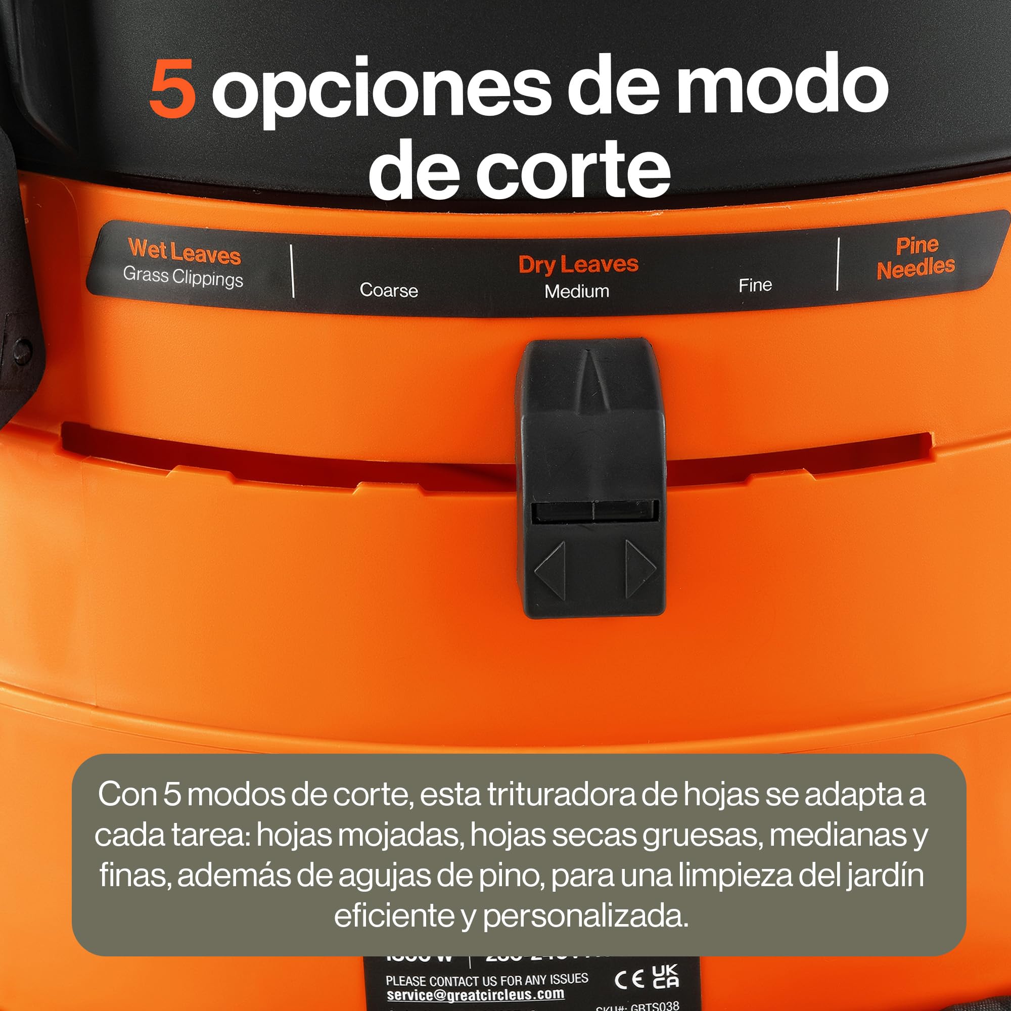 SuperHandy Mulcher & Trituradora sin Cuchillas Eléctrica para Hojas de Jardín – Motor de 1800W, Embudo de 50 cm, Relación de Mulch 16:1, Bolsa de Recolección de 80 L, Diseño Ligero de 8,5 kg