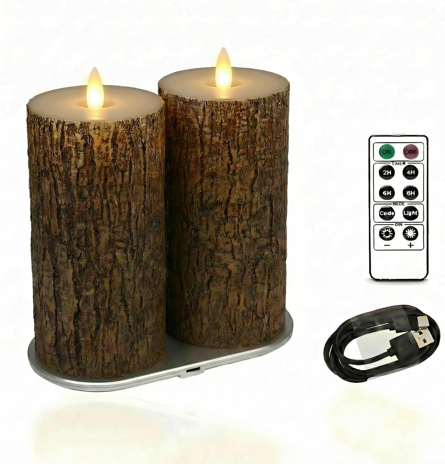 Rechargeable Flameless Pillar Candle with Remote Timer, 3D Moving Flame Real Wax Led Pillar Candles (White, 3''x4''/5''/6'')