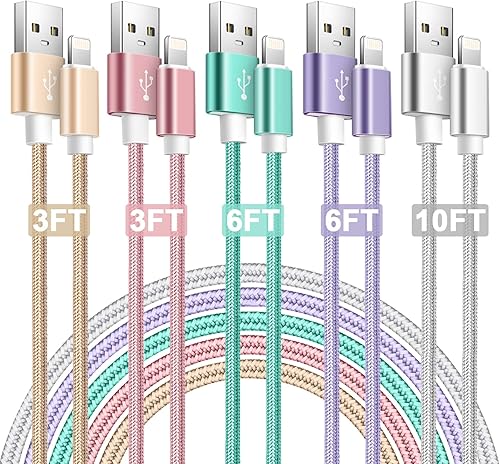 Cargador de iPhone, [certificado Apple MFi] Paquete de 5 cables Lightning para iPhone, cargadores de teléfono, compatibles con iPhone 14 13 12 11 XS