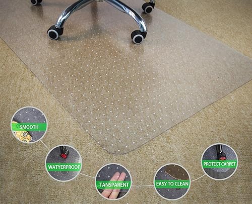 Miniatura 6 de 100pointONE Tapete para silla de oficina para alfombras, tapetes gruesos transparentes para suelos bajos, planos y sin pelusas, con agarres (48 x 36