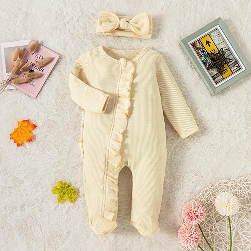 Miniatura 2 de YINGISFITM Traje para recién nacido, para niña y niño, con cremallera y volantes, overol de punto gofre, mameluco de punto gofre, ropa de hospital