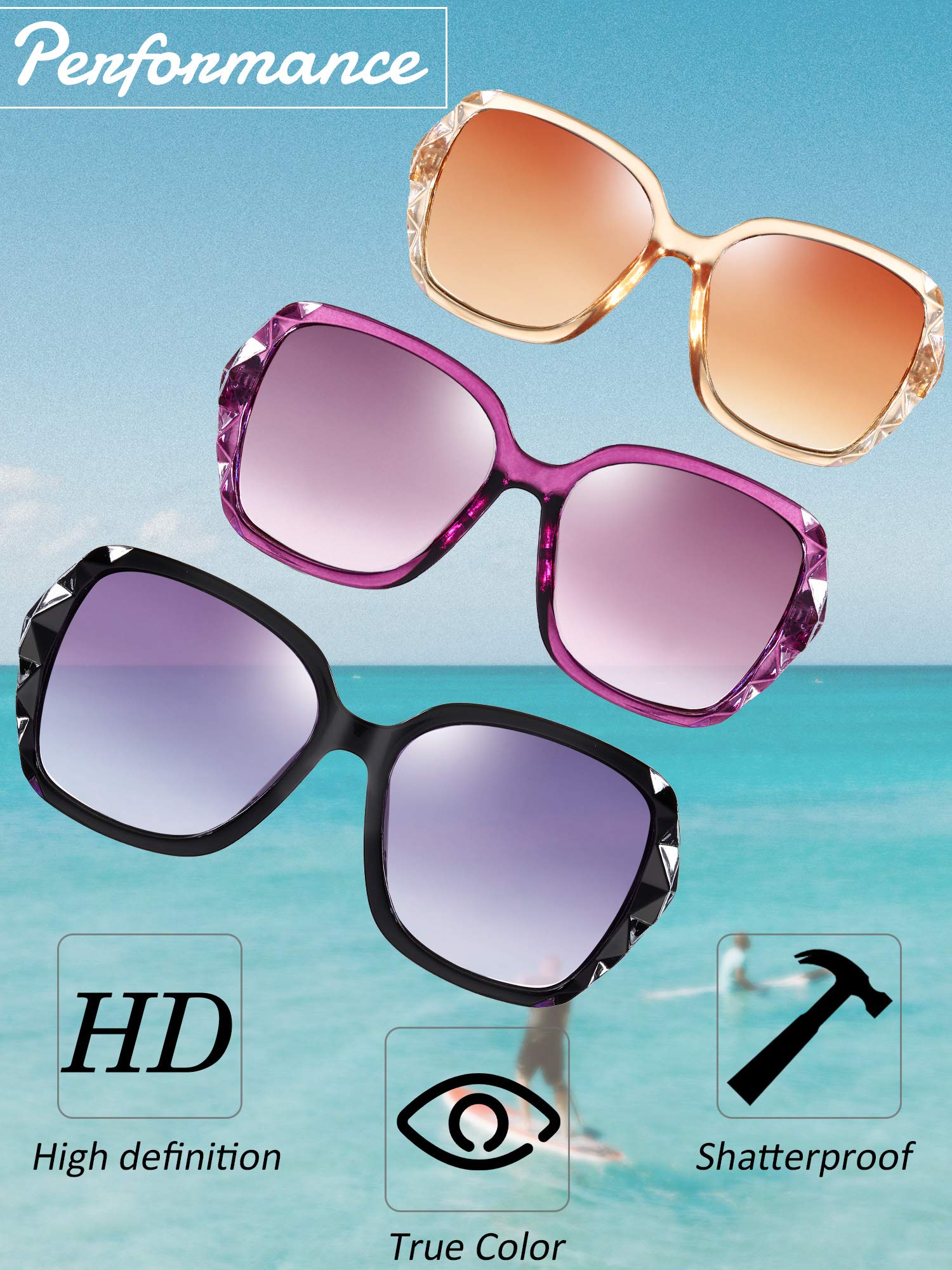 7 pares de lentes de sol de gran tamaño para mujer, montura brillante, gafas de sol clásicas polarizadas cuadradas, Color elegante. 4