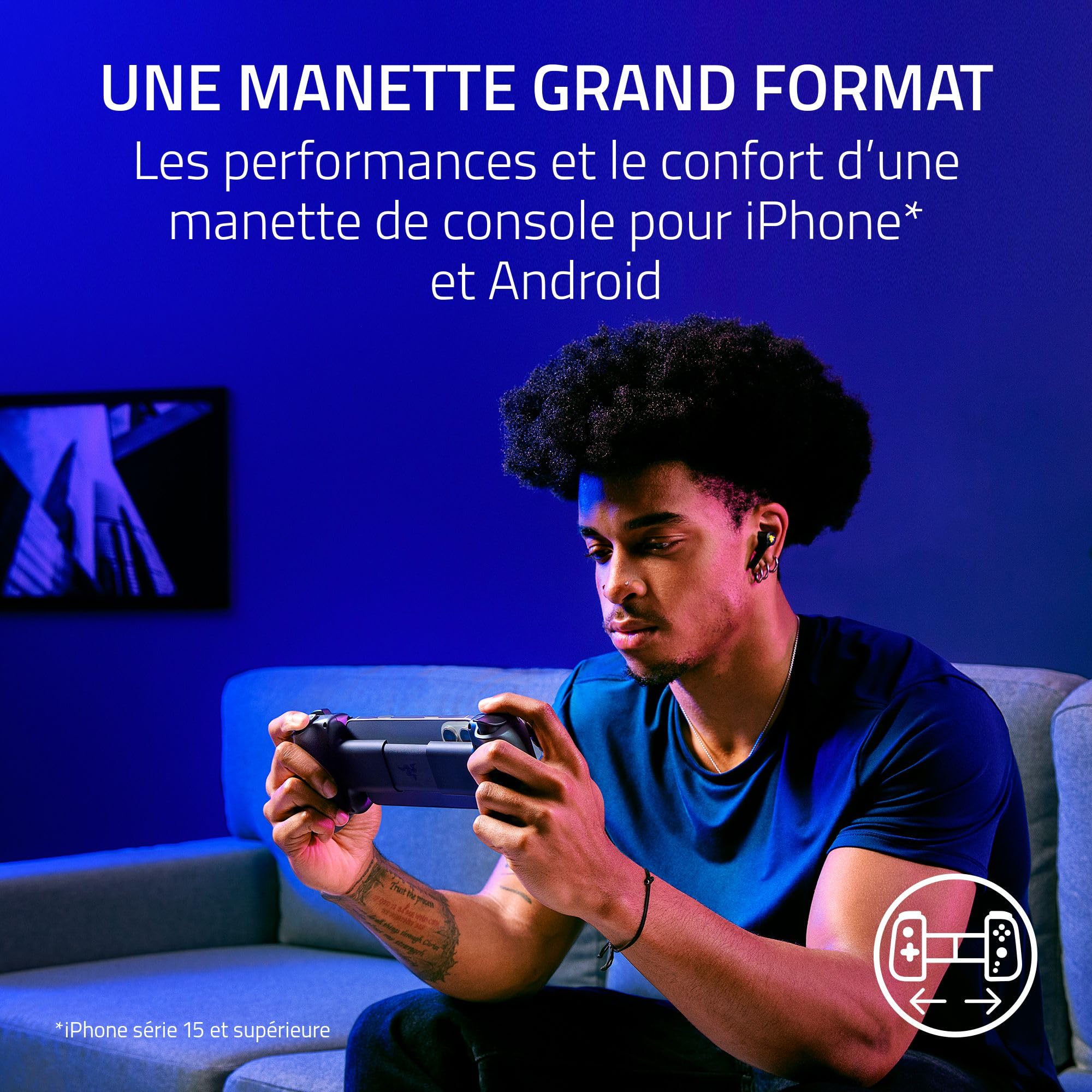 Razer Kishi V3 Phantom White - Manette Mobile Pleine Taille pour Smartphones iPhone et Android - Plug-and-Play USB-C - Sticks analogiques Anti-Drift - 12 Boutons - HD Haptics | Édition Phantom White