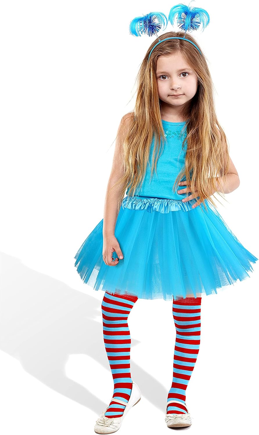 Tulle Tutu Costume Accessories Set, T Shirt Striped Thigh High Socks Tutu Skirt Headband for Halloween Cosplay Party - Image 2