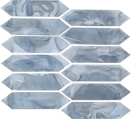 Miniatura 3 de MSI Azulejo de vidrio de piquete azul brillante para pared de baño, Azulejo de salpicaduras de cocina, Azulejo de pared de acento, Azulejo de pared