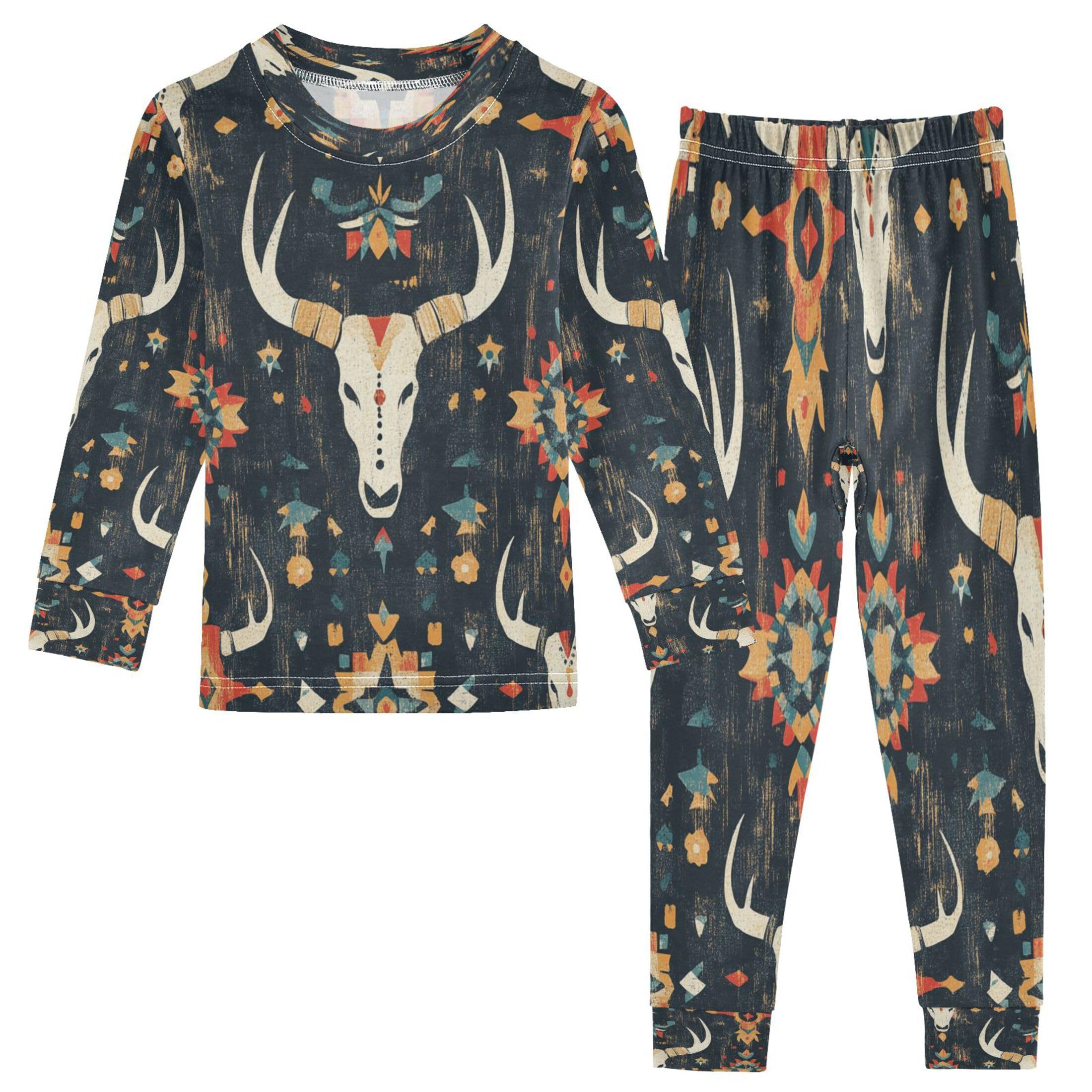 Vozoza Western Boho Colorful Pajama Sets Long Sleeve Top with Pants Cotton Soft Sleepwear 2 Piece Pjs Set Size 5T Multicolor