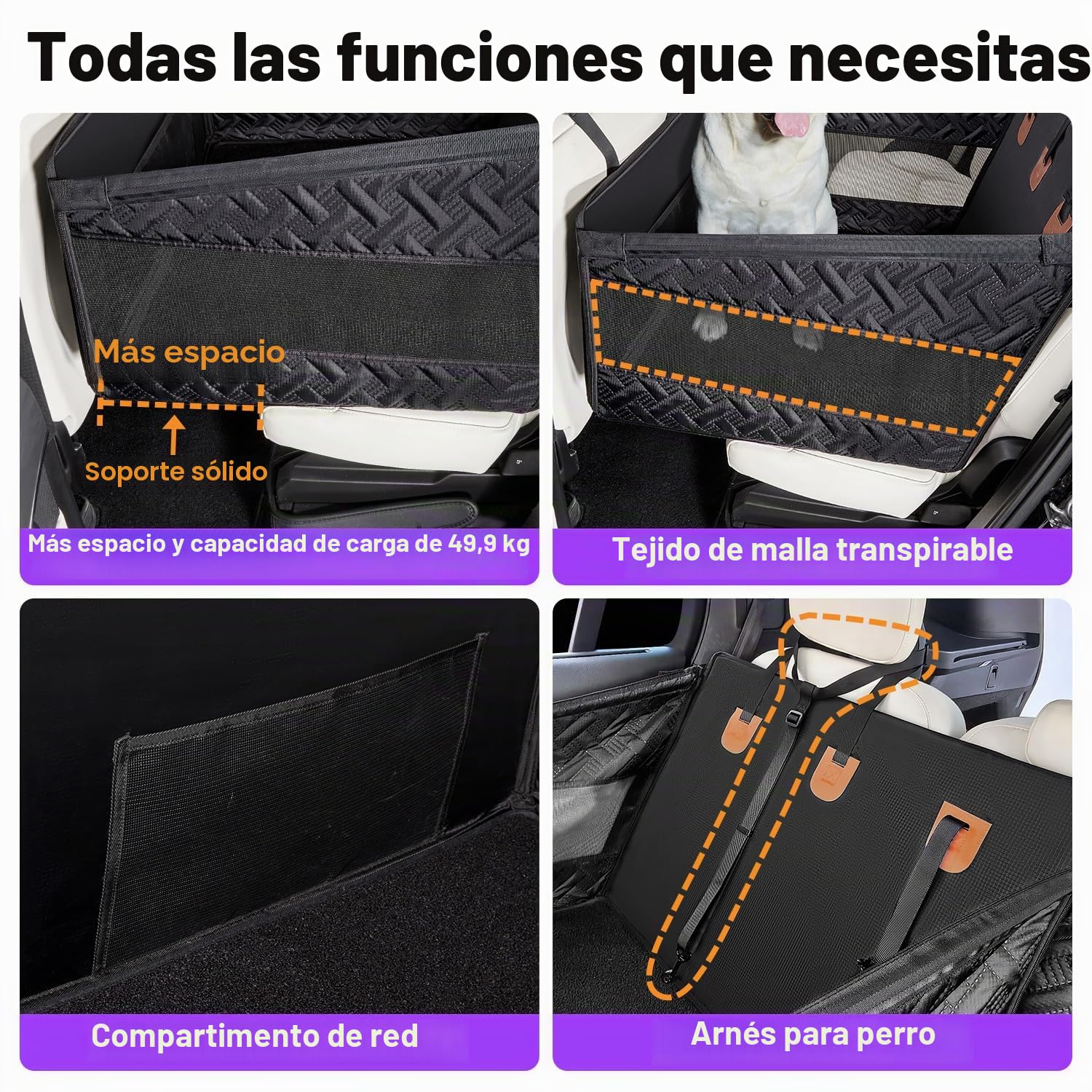 GGW Asiento trasero para perros medianos y grandes – Asiento de seguridad con correa de fijación, asiento para perros antideslizante e impermeable como cama para perros para coche, SUV
