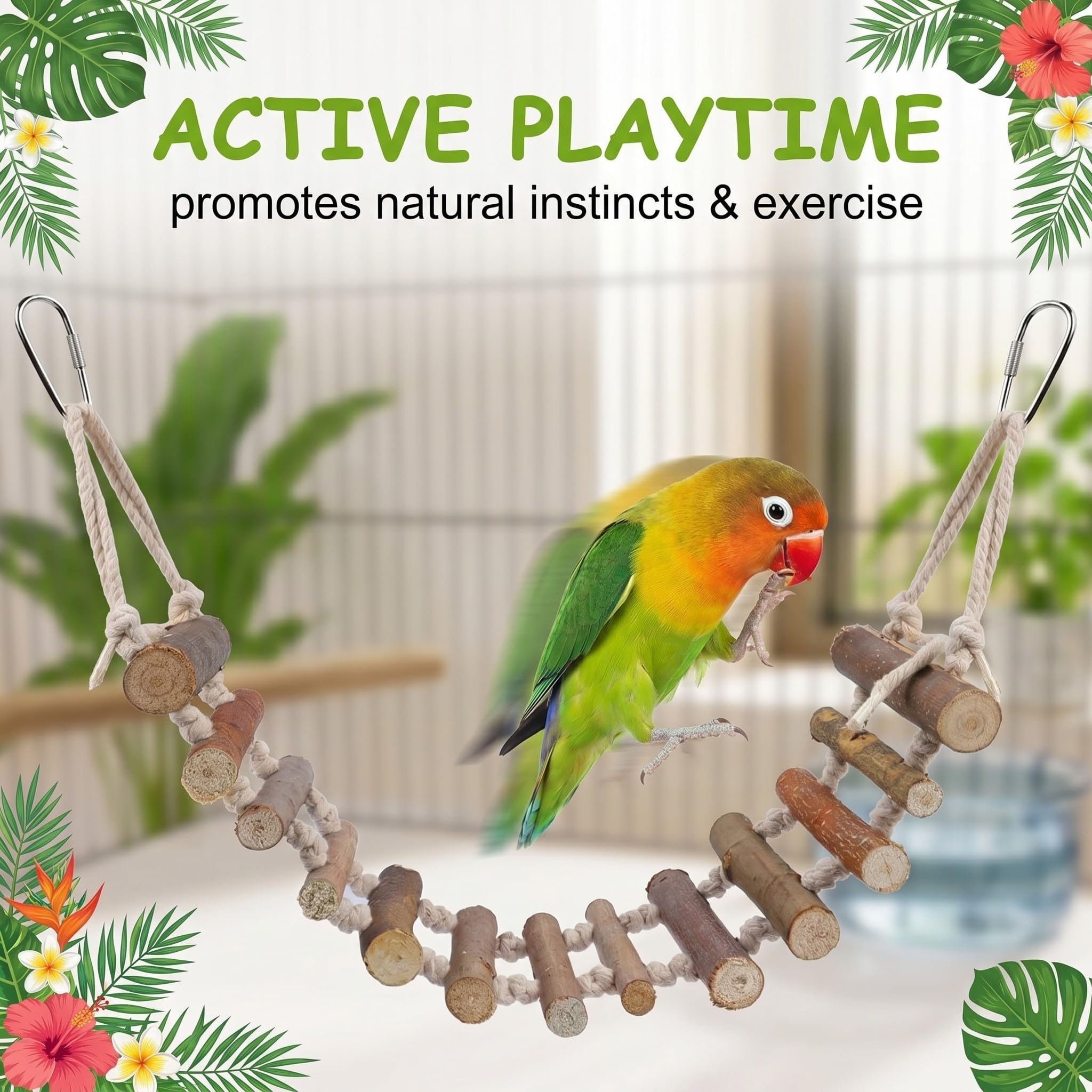 Echelle Pour Perroquet En Bois Naturel 8cm De Large, Pont Suspendu Pour Oiseaux Et Calopsittes, Accessoire Pour Cage À Oiseaux Idéal Pour Grimper Et Faire De L'Exercice, Jouet Perroquet Divertissant