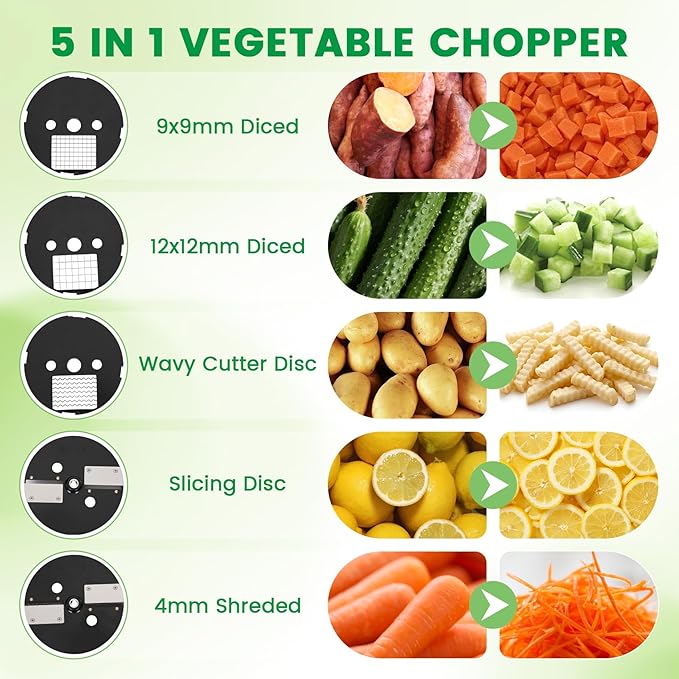Picadora de Verduras Eléctrica 5 en 1, Cortadora de Alimentos Comercial miniatura 3