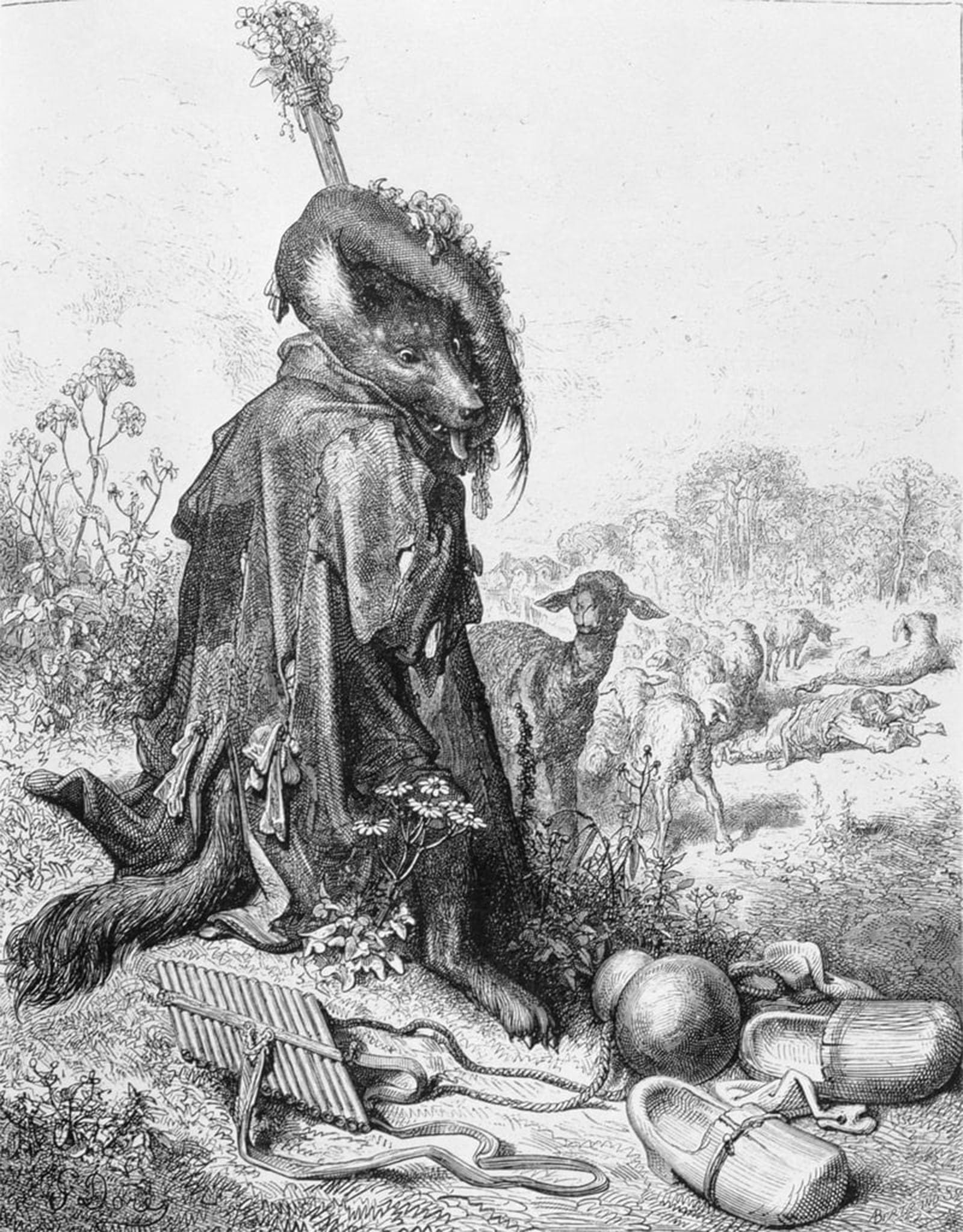 Artxlxxbn No Frame Famous Painting Art Wall Decor Abstract Art Picture The Animal Turned Shepherd Illustration By Gustave Dore Animal Pictures For Home Decor 60X90cm