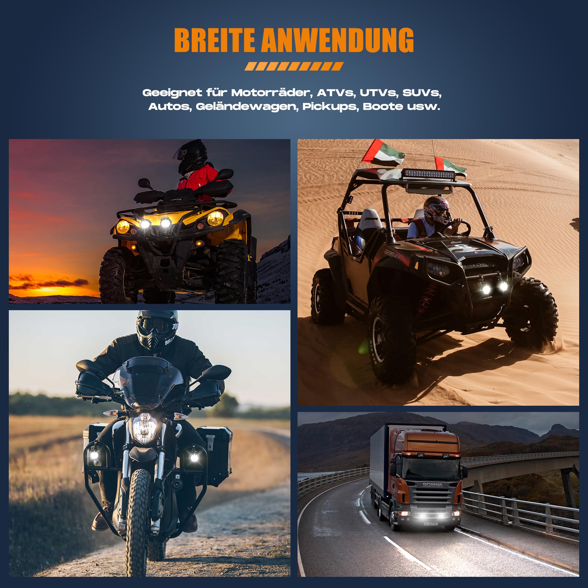 Future Eyes Motorrad LED Nebelscheinwerfer, 60W Zusatzscheinwerfer mit 360° Schwenkfunktion, Fern-/Abblendlicht, Wasserdichte Fahrlichter für Nachtfahrten, ATV, UTV und Motorrad-Scheinwerfer