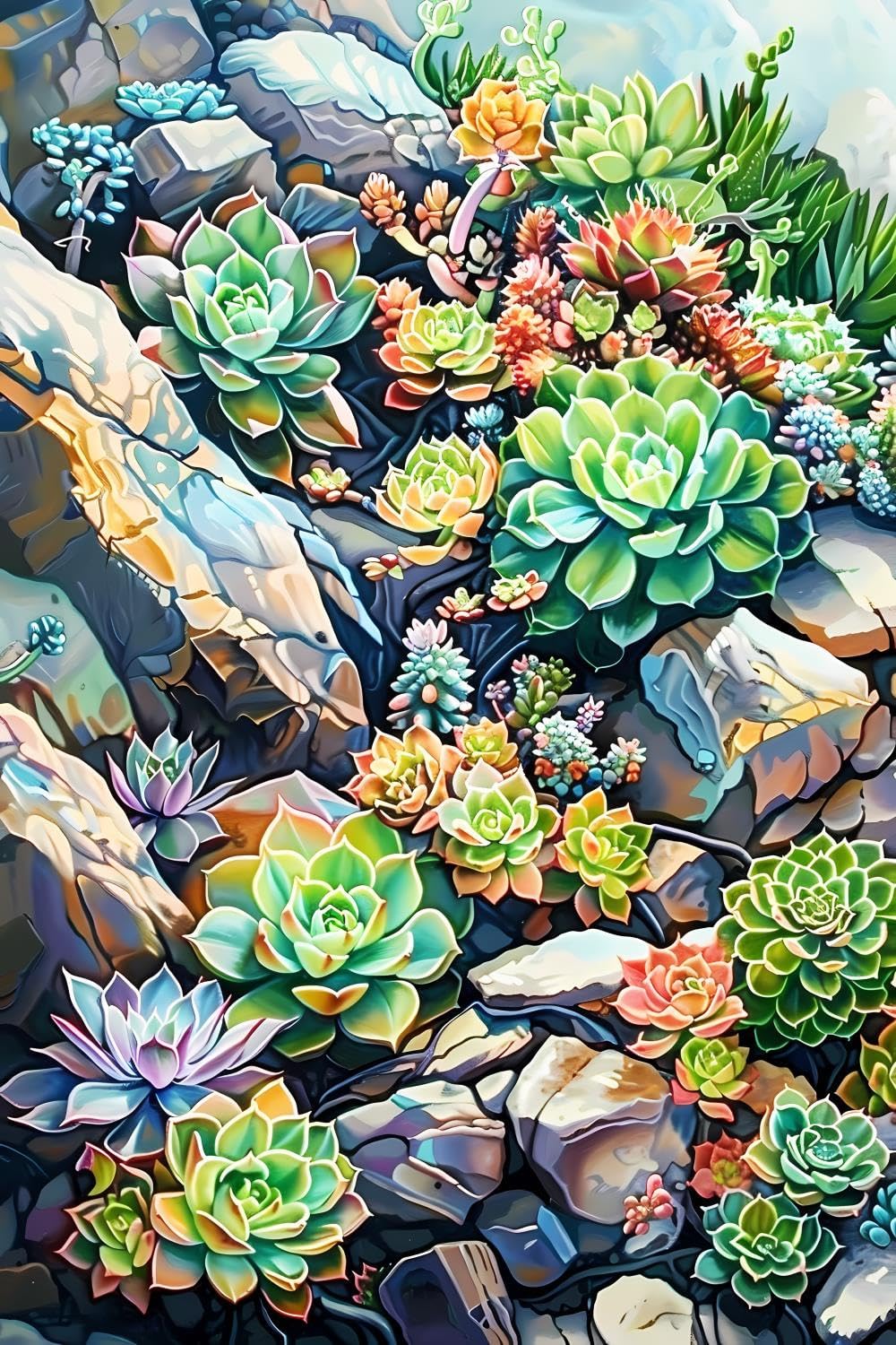 POEOIEX 5D Succulents Growing in Rocks Painting Kit - Succulent Full Round Diamond Crystal Art Craft Kits for Adults, for Wall Decor & Living Room Decor Gifts 16x20 inch
