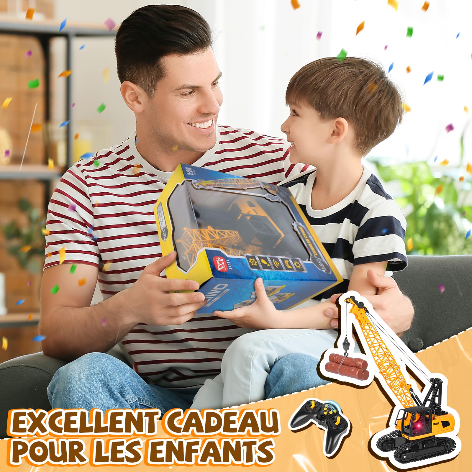 Charmofun Grue Telecommandée, Gruejouet Enfant à 12 Canaux, Jouet Grue avec Lumières et Sons Réalistes, Noël Fête des Enfants Cadeaux d'anniversaire pour Enfants