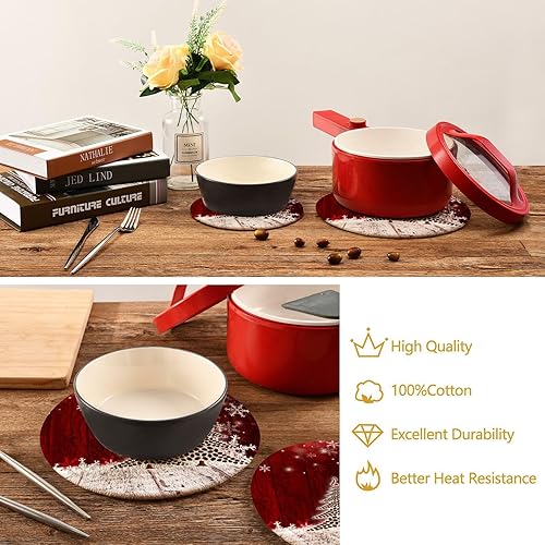 Miniatura 6 de Soportes para macetas de árbol de Navidad, 2 salvamanteles resistentes al calor para platos calientes, para invierno, nieve, algodón, tejido de hilo