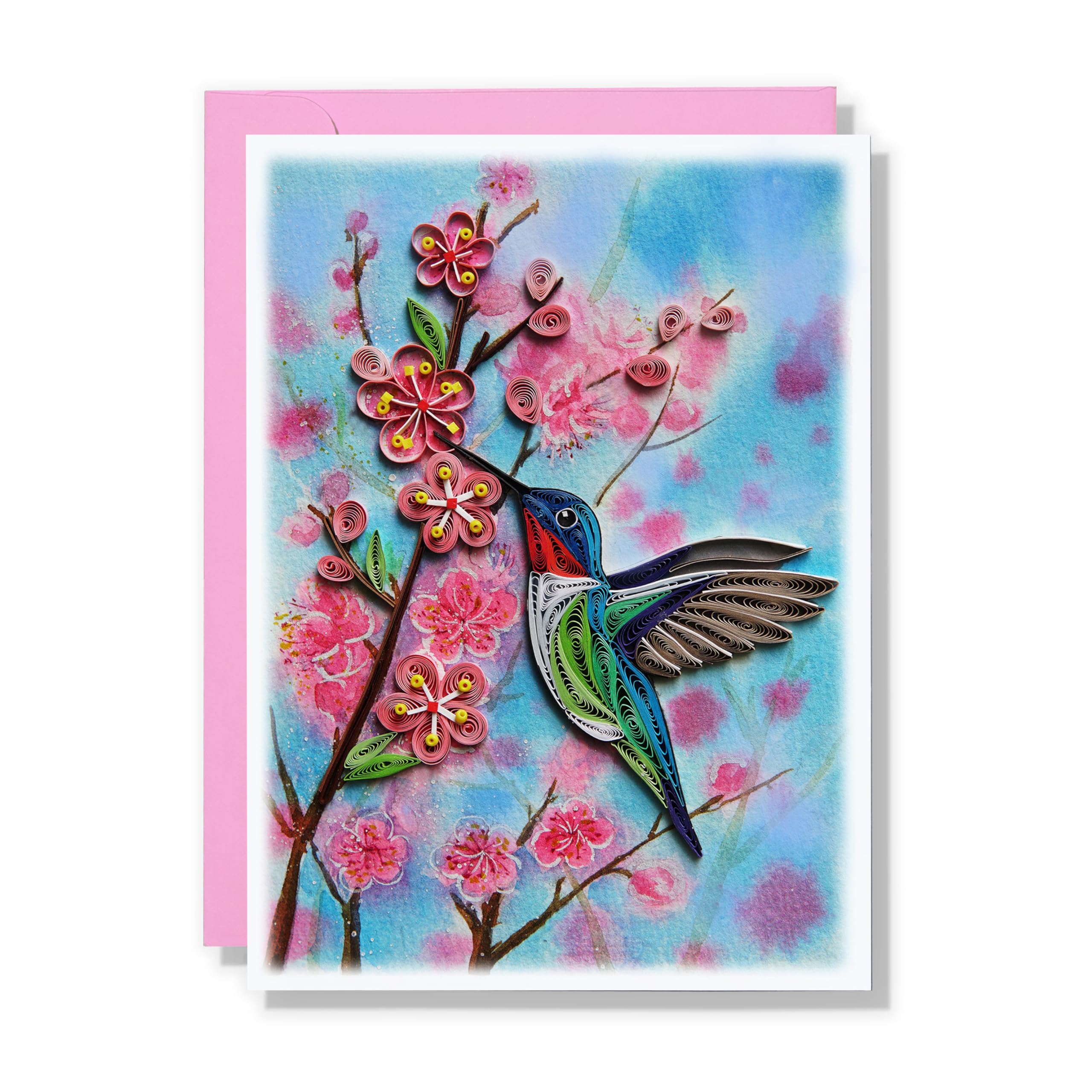 Humming Bird Greeting Card, Spring Themed, Handmade Paper Quilling Art for Mother's Day or Special Occasions