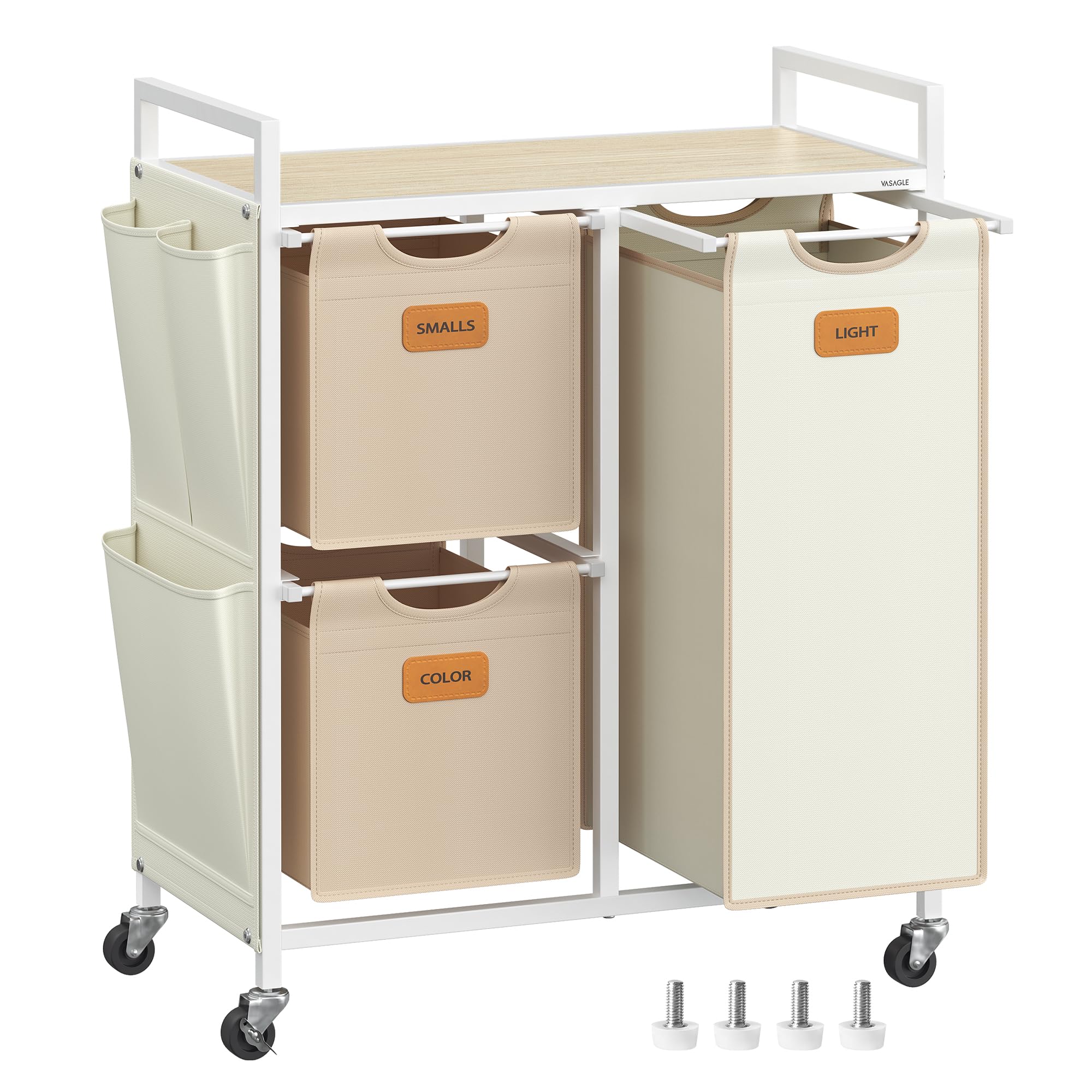 100 L Laundry Hamper with 3 Compartments, Natural Beige, Camel Brown and Cream White
