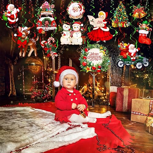 Miniatura 5 de Sumind 30 piezas de decoraciones colgantes de techo de Papá Noel de Navidad, decoraciones de remolino de Feliz Navidad, juego de decoración colgante