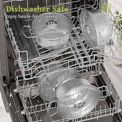 Miniatura 4 de Juego de 5 ollas de acero inoxidable con tapas, 8 cuartos de galón, 6 cuartos de galón, 4 cuartos de galón, 3 cuartos y 2 cuartos de galón,