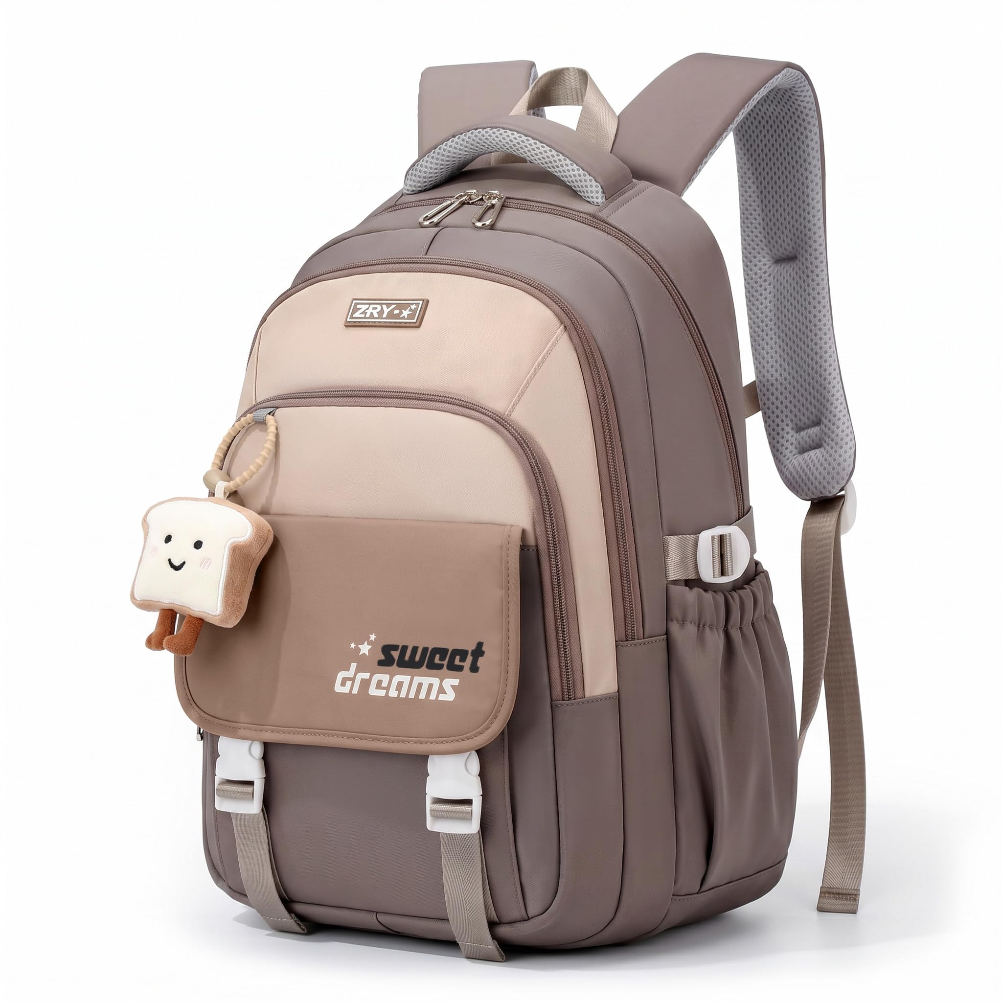 Amythe Schulrucksack Teenager 36L für Mädchen ab 5. Klasse, Großer Rucksack mit Trolleyband, Braun