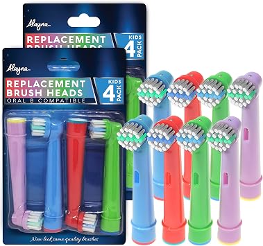 Alayna Replacement Toothbrush Heads Compatible with Oral-B Electric Toothbrush Handles, 8 Pack Kids Brush Heads, Small Soft Bristles, Colorful Refill Heads, Fits Pro 1000, Vitality, Triumph