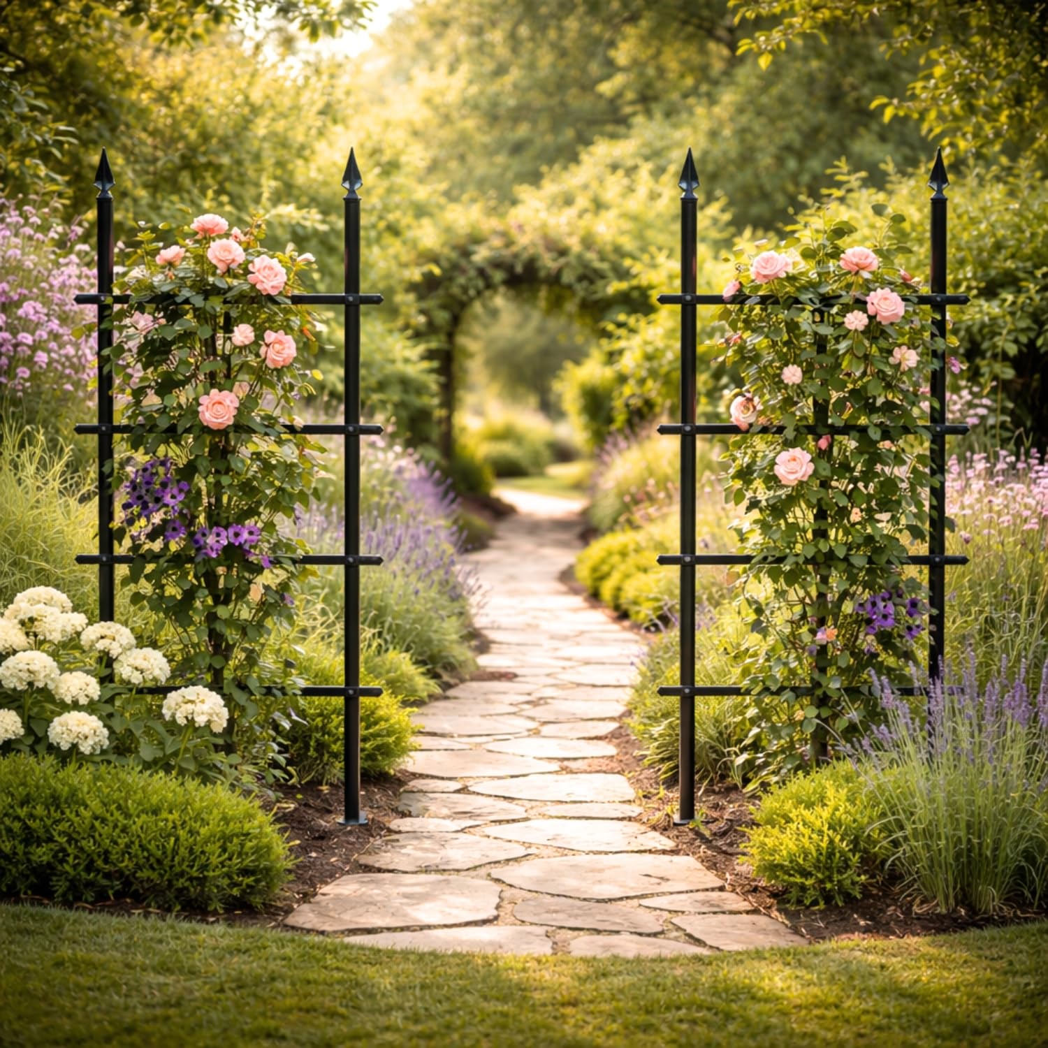 GardenSkill Rankgitter für Kletterpflanzen Garten-Spalier | Rankhilfe, Metallrosenzaun, Freistehender Sichtschutz für Gartengrenzen, Pflanzenstütze, Blumen, Reben - Rostfrei (Schwarz, 180x180cm hoch)