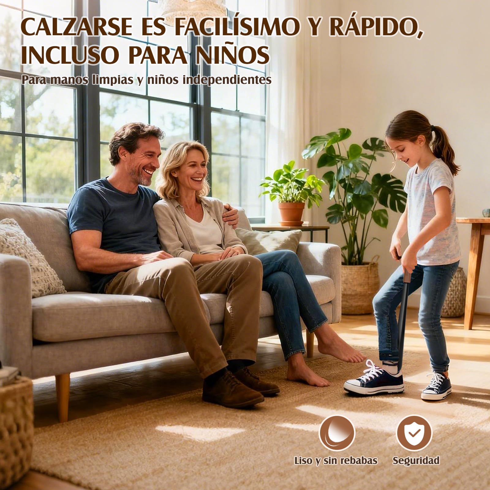 ZOMAKE Calzador de Acero Inoxidable Largo 42CM - Metalico Calzadores Largos Mango de Cuero Para Mujeres Embarazadas y Personas de La Tercera Edad(1 Pieza Negra A)